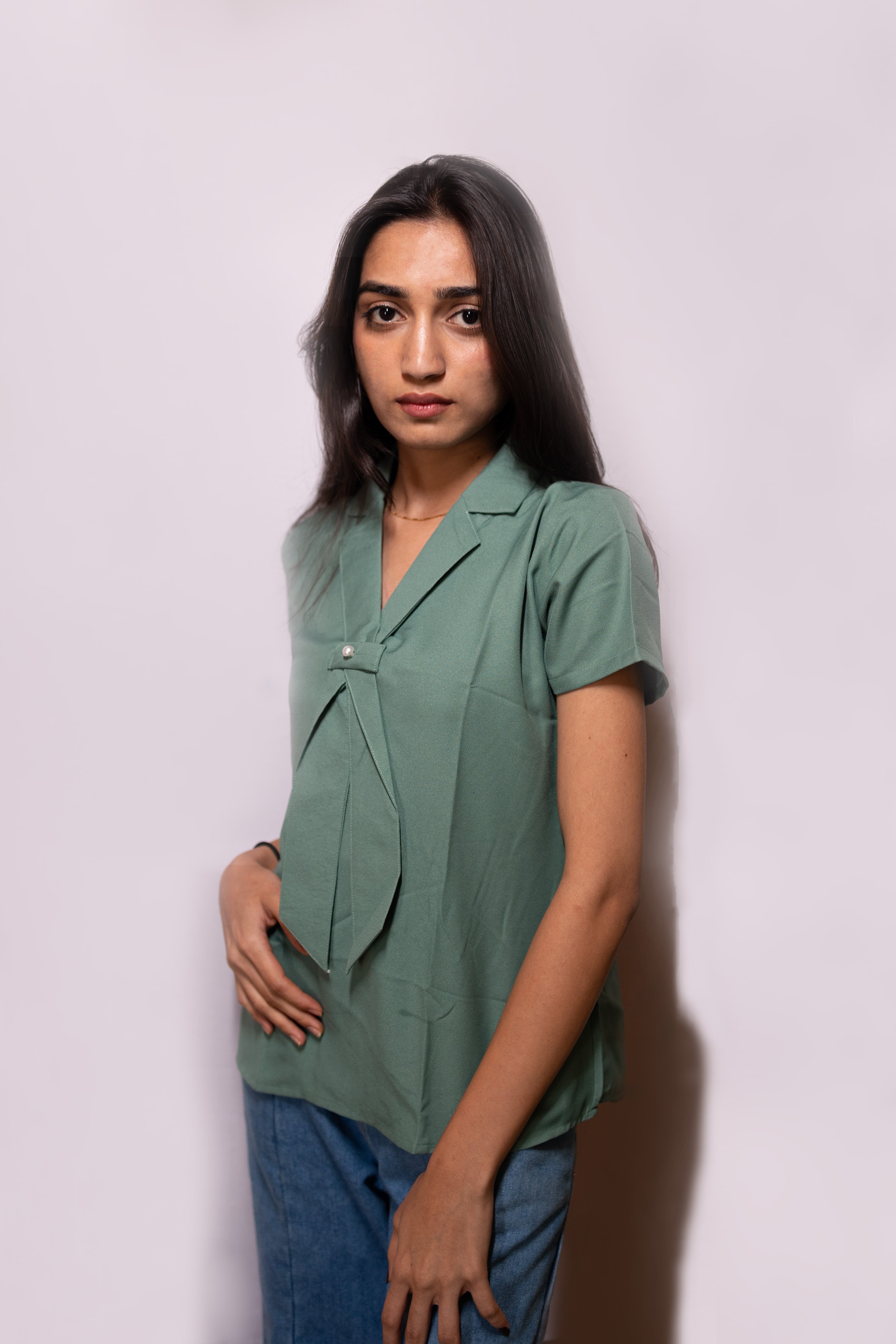 Trendy Necktie Top - AZZLIAS WARDROBE